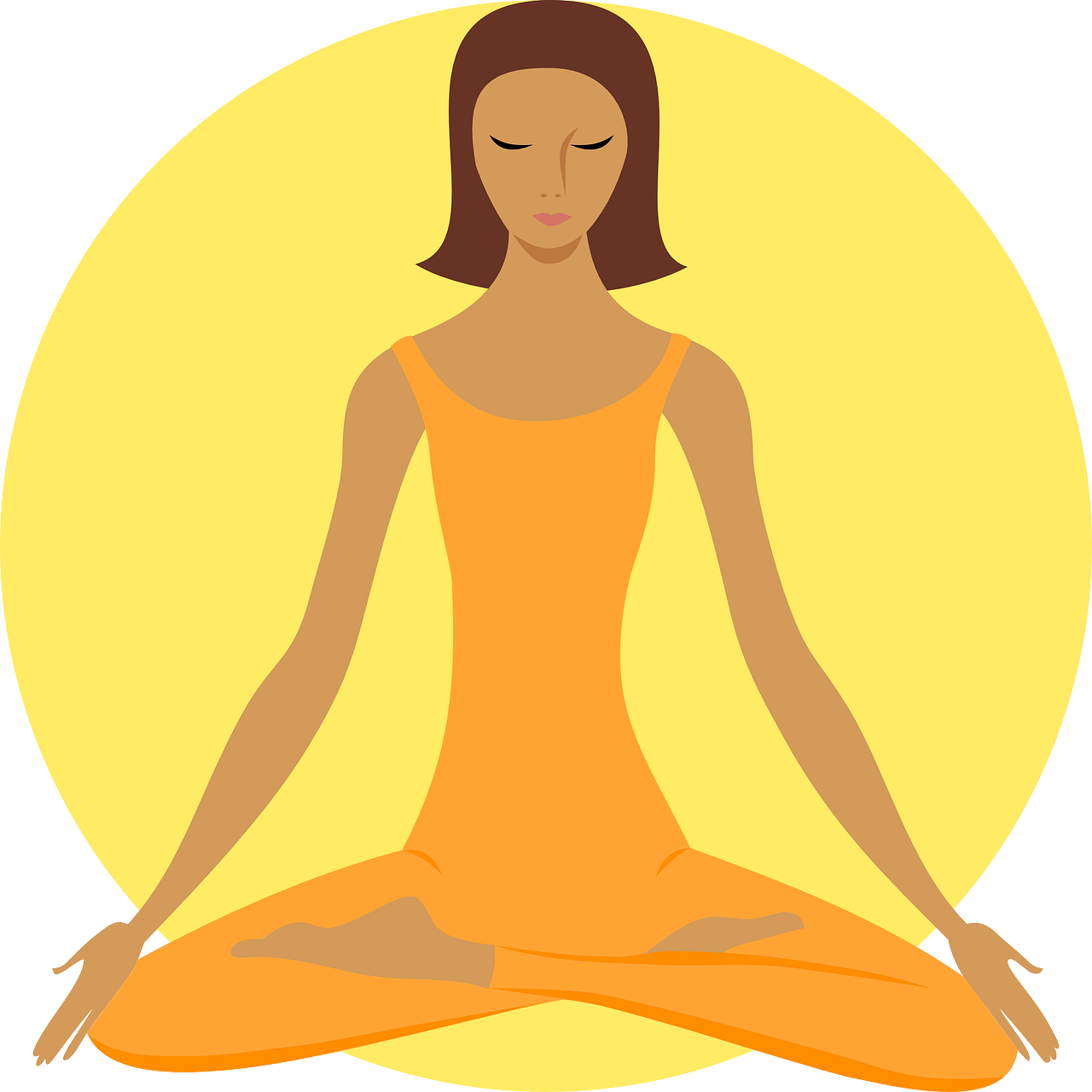 Illustration of a woman in Padmasana meditation pose with a golden sun halo, symbolizing balance, calm, and radiant wellness for women and mothers